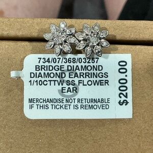 MACY’S Sterling Silver Bridge Diamond Flower stud Earrings